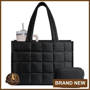 Large Puffer Tote with 15.6" Laptop Sleeve, 12 Pockets, Lightweight